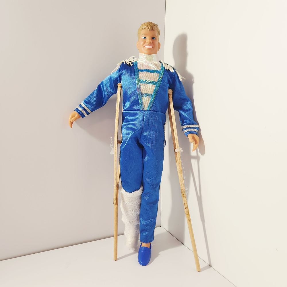 Vintage Mattel Ken Doll‎ Blue Satin Circus Performer with Crutches and Cast
